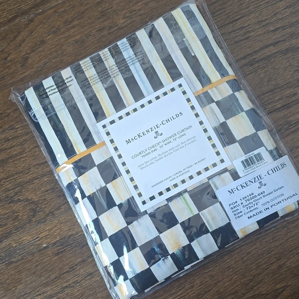 MacKenzie-Childs Courtly Check Shower Curtain with Striped Border,$218.00